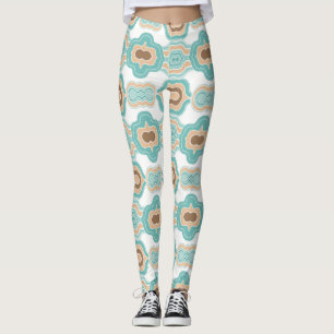 Leggings médaillon bleu/tan/marron coloré