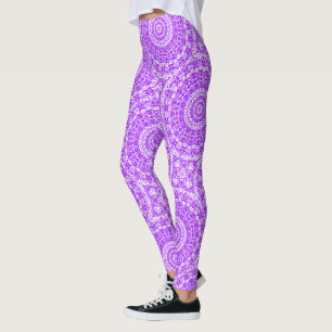 Leggings Médaillon de kaléidoscope violet et blanc Mandala