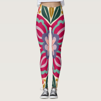 Leggings Médaillon floral d'art folklorique symétrique