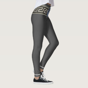 Leggings Médaillon grec de Méduse argenté sur gris élégant