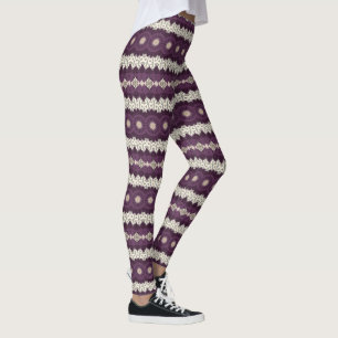 Leggings Médaillon kaléidoscope de mandala violet et beige