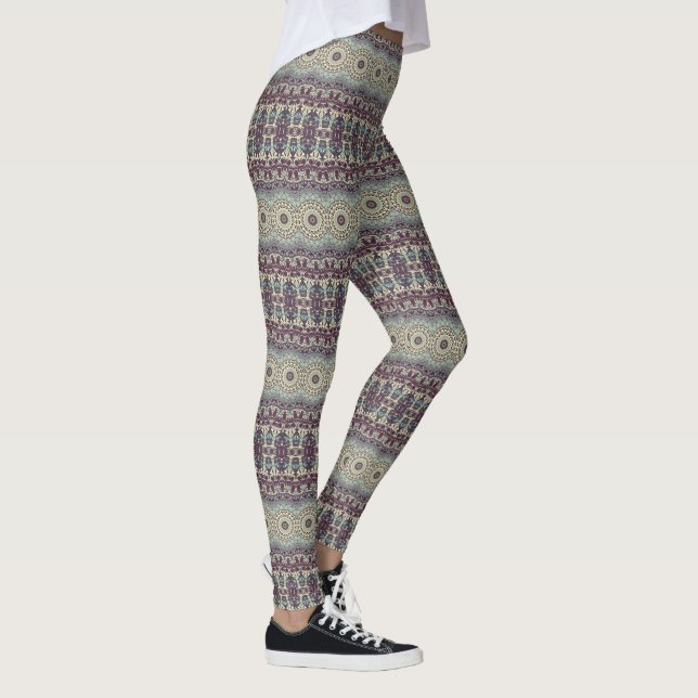 Leggings Médaillon Mandala bleu violet beige rayé (Droite)