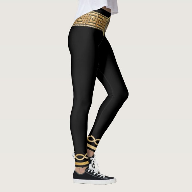 Leggings Medusa Clé Grecque de Base Or sur Fond Noir Design (Droite)