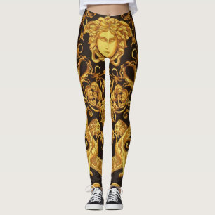 Leggings MEDUSA GORGON Gold sur Black Designer