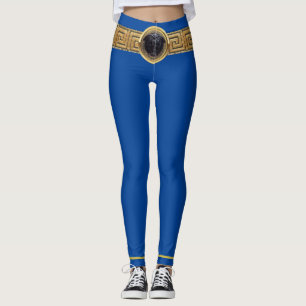 Leggings Medusa Noire et Clé Grecque sur Méandre Bleu