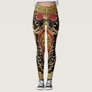 Leggings Méduse dorée et Séraphins Noir, Or et Rouge 