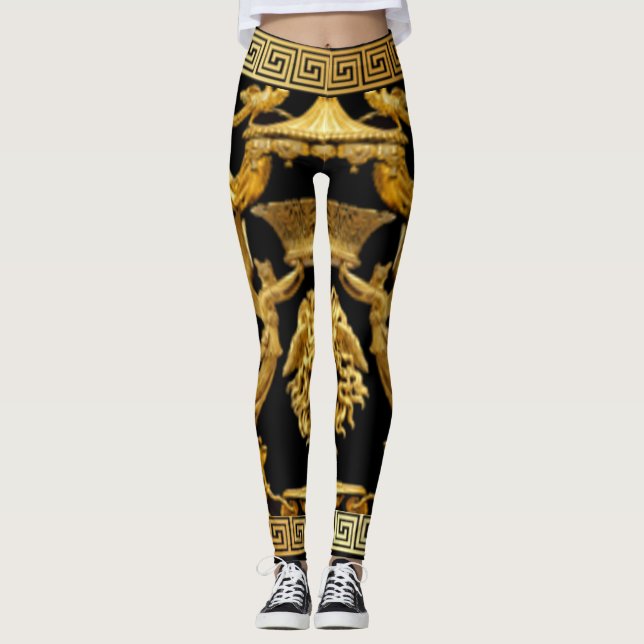 Leggings Méduse dorée, Séraphins et Baldaquin sur noir (Devant)