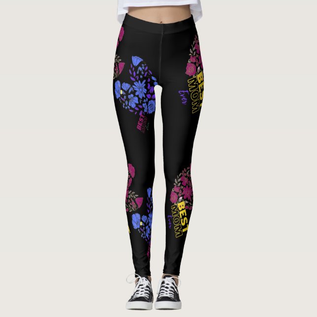 Leggings meilleure maman jamais double amour noir (Devant)