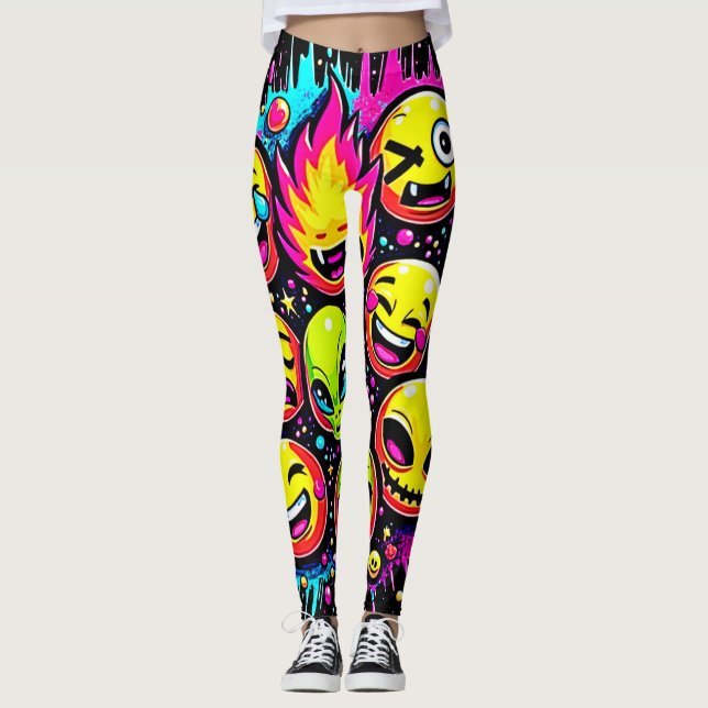 Leggings Mélange d'Emoji Néon Funky (Devant)