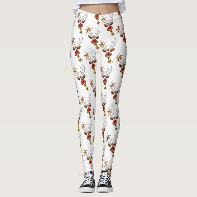Leggings Mème de Noël drôle de renne qui regarde par-dessus (Devant)