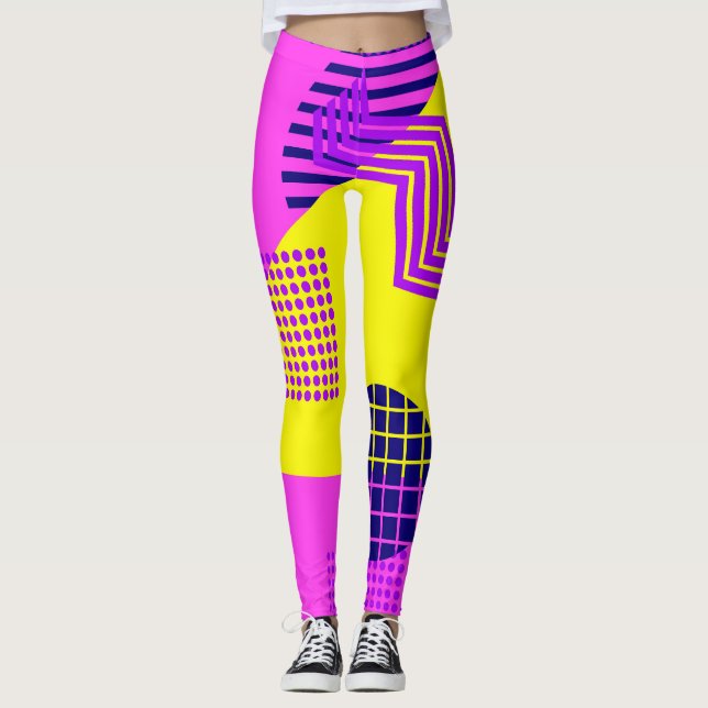 Leggings Memphis Eighties : Arrière - plan de formes géomét (Devant)