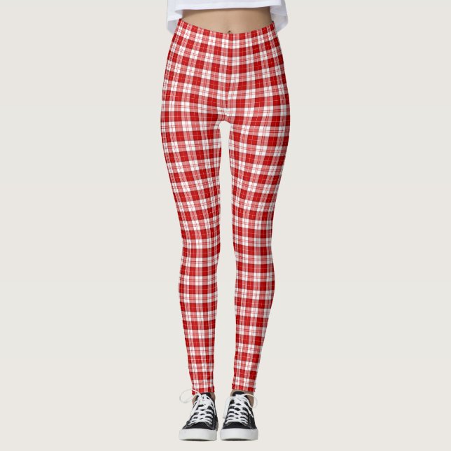 Leggings Menzies tartan rouge blanc plaid (Devant)