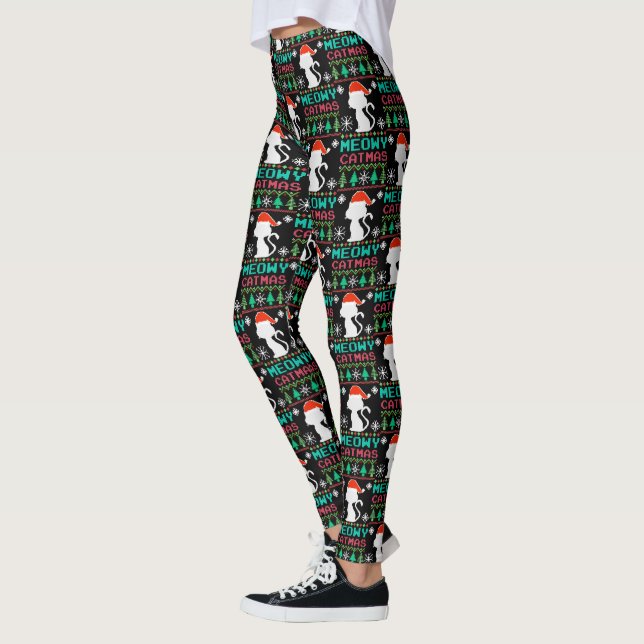 Leggings Meowo Catmas Noël Père Noël Chat laide Sweater (Gauche)