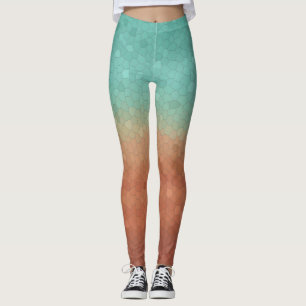 Leggings Mer vert et orange brûlé tendance mosaïque abstrai