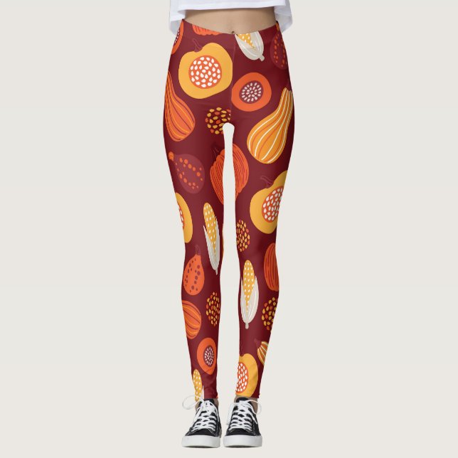 Leggings Merci Citrouille Brown Motif sans Seamless. (Devant)