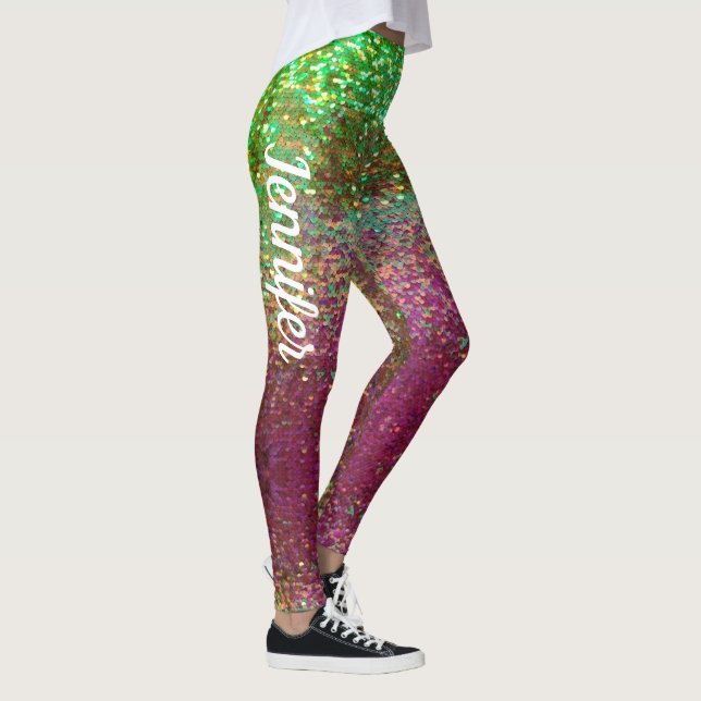 Leggings Mermaid Sparkle Scales Pink Green (Droite)