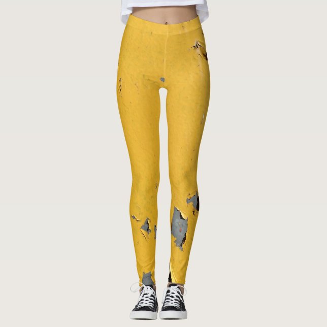 Leggings Métal jaune fissuré : texture sale. (Devant)