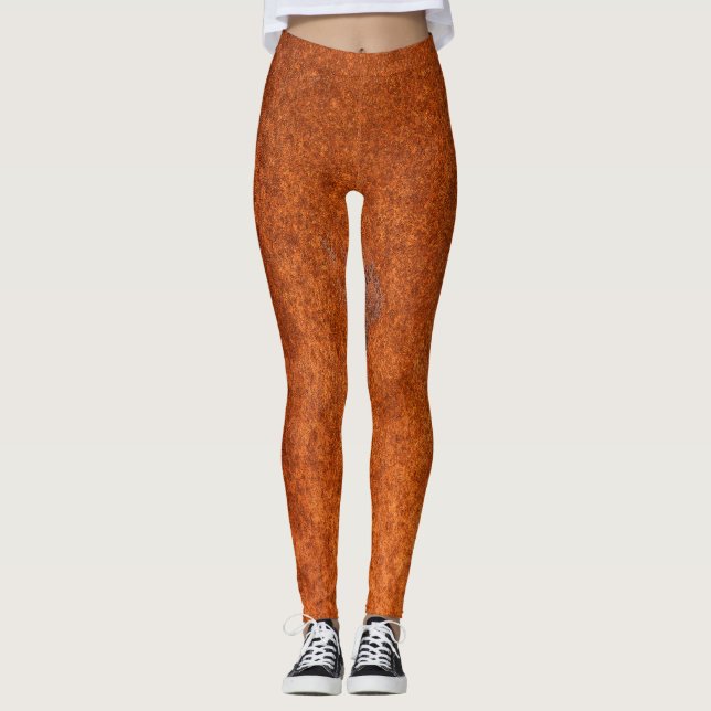 Leggings métal rouillé patiné : texture orange-rouge. (Devant)