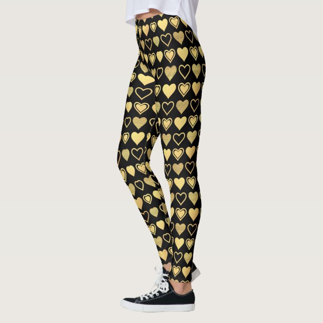 Leggings Metallic Gold Accent Hearts Valentine Gift (Gauche)