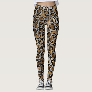 Leggings Métallic Gold & Black Leopard Spots sur Leggi Blan