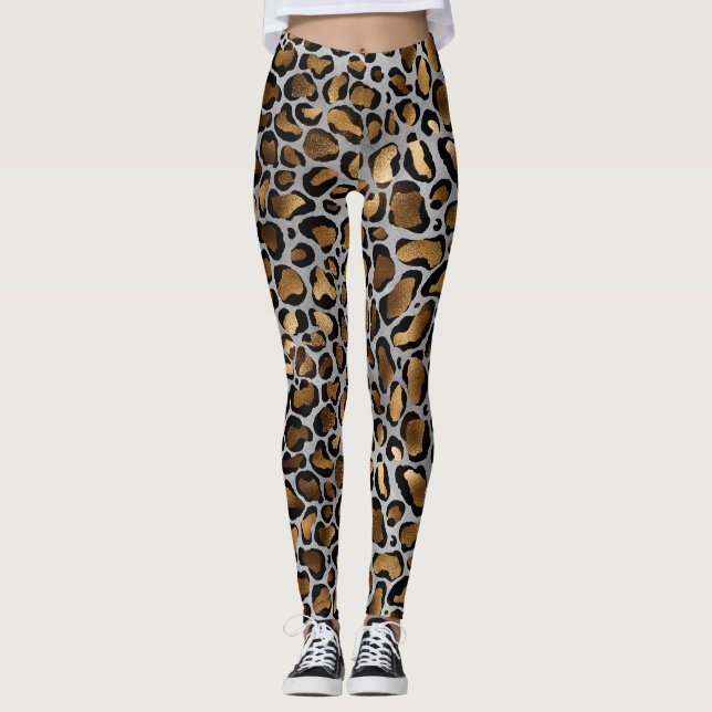 Leggings Métallic Gold & Black Leopard Spots sur Leggi Blan (Devant)