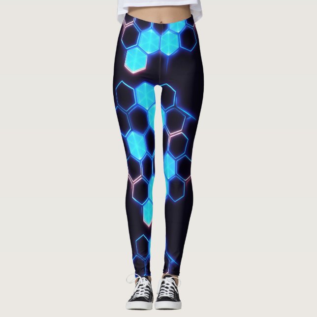 Leggings Métissage Holographique Cyberpunk Carreaux Hexagon (Devant)