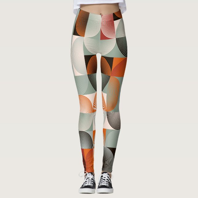 Leggings Mi-siècle géométrique, abstrait motif coloré. (Devant)