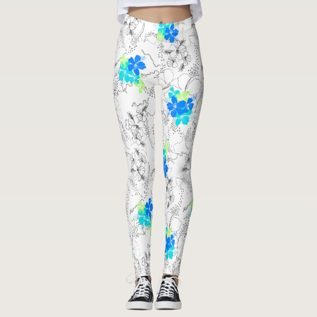 Leggings Midnight Garden Hawaiian Tropical Floral (Devant)