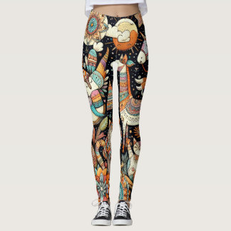 Leggings mignon chien animal et fleuri multiélément