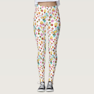 Leggings Mignon Hibou de la forêt Fleurs & feuilles Kawaii