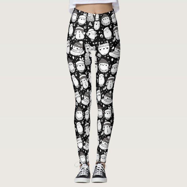 Leggings Mignon motif doodle d'animaux Kawaii (3) (Devant)