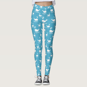 Leggings Mignon motif sans couture de baleine bleue océan (