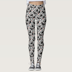 Leggings Mignon motif sans couture de chat noir sur fond gr