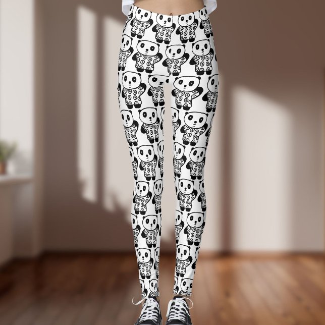 Leggings Mignon Pandy la Panda Noir et Blanc (Cute Pandy the Panda Black And White Leggings)