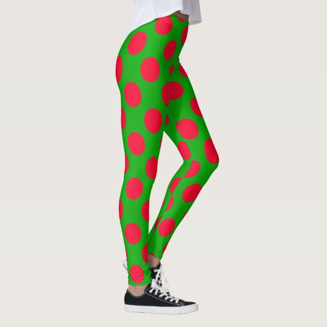 Leggings Mignonne Holiday Red Green Polka Dot Christmas Leg (Droite)