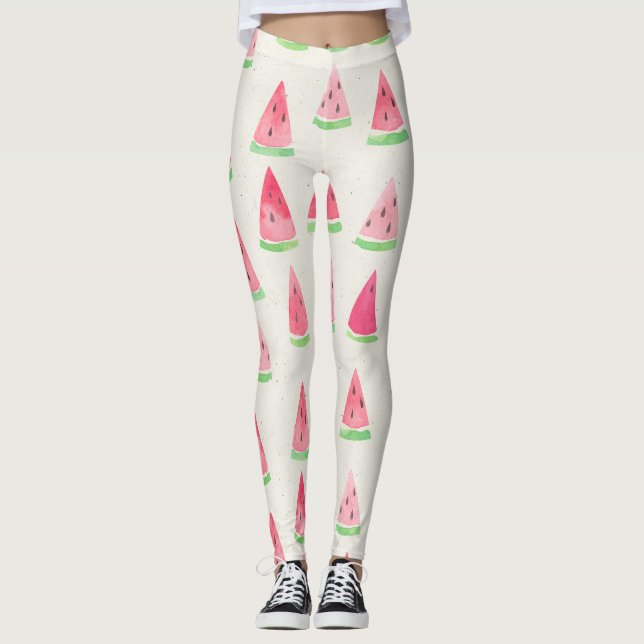 Leggings Mignonne pastèque : motif d'aquarelle transparente (Devant)