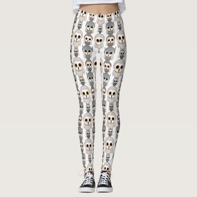 Leggings Mignons hiboux sur fond blanc (Devant)