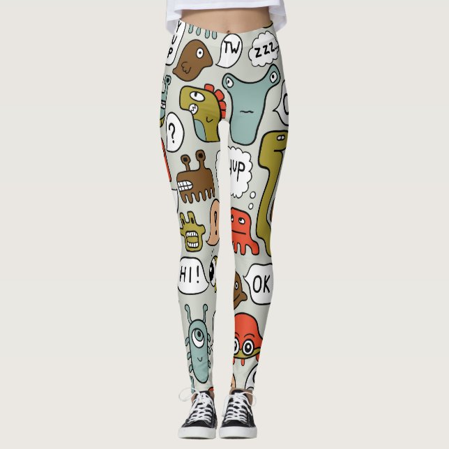 Leggings Mignons monstres de dessin : Arrière - plan sans c (Devant)
