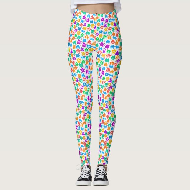 Leggings Mignons monstres pixellisés colorés motifs (Devant)