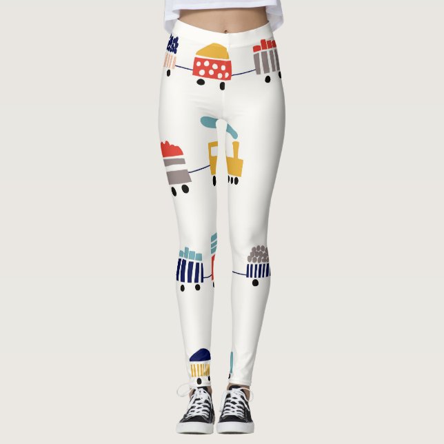 Leggings Mignons trains colorés sans couture motif. (Devant)