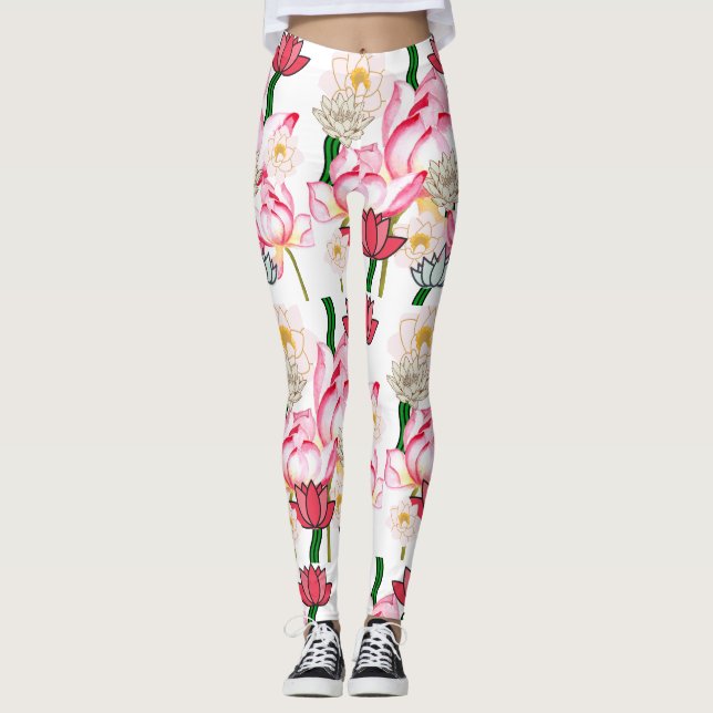 Leggings Mikitiez lotus rose jardin fleuri (Devant)
