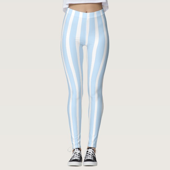 Leggings Minces Rayures Bleu Clair (Devant)