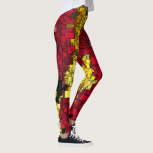 Leggings Mini-boîtes rouges, jaunes et nuances d'or