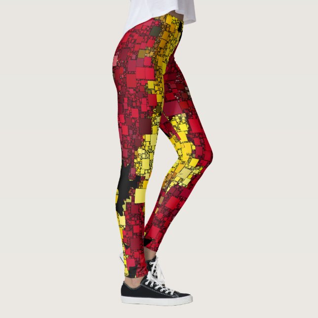 Leggings Mini-boîtes rouges, jaunes et nuances d'or (Droite)