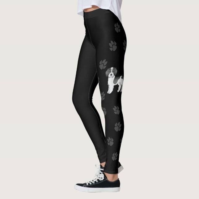 Leggings Mini Goldendoodle noir et blanc à taches & Pattes (Gauche)