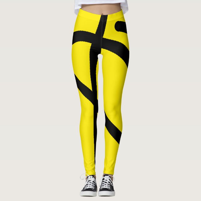 Leggings Minimalisme Abstrait Art Motif Noir Jaune (Devant)