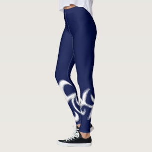 Leggings Minimalisme Art Abstrait Bleu Dessin à main blanch