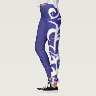 Leggings Minimalisme Art Abstrait Bleu Dessin à main blanch