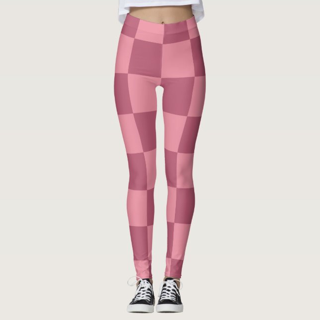 Leggings Minimalist Pink Checkerboard Pattern (Devant)