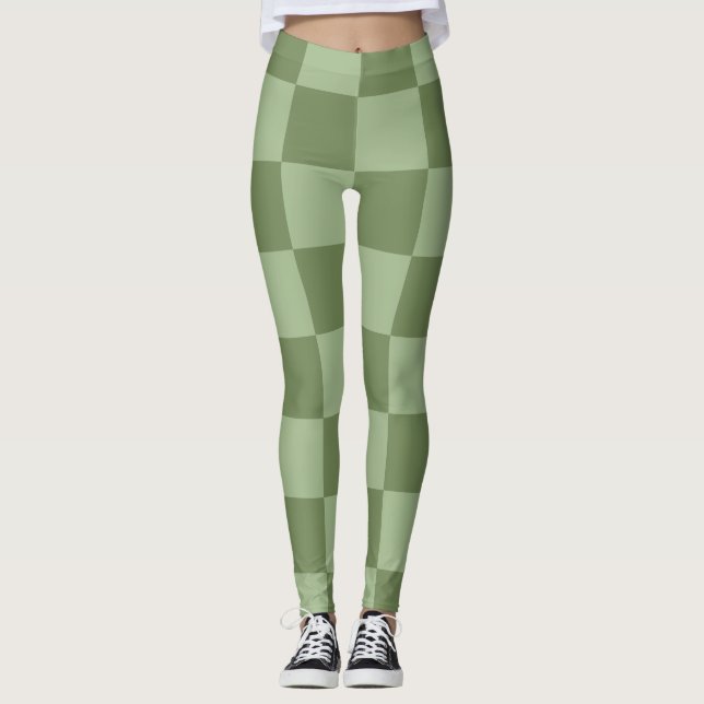 Leggings Minimalist Sage Green Checkerboard Pattern (Devant)